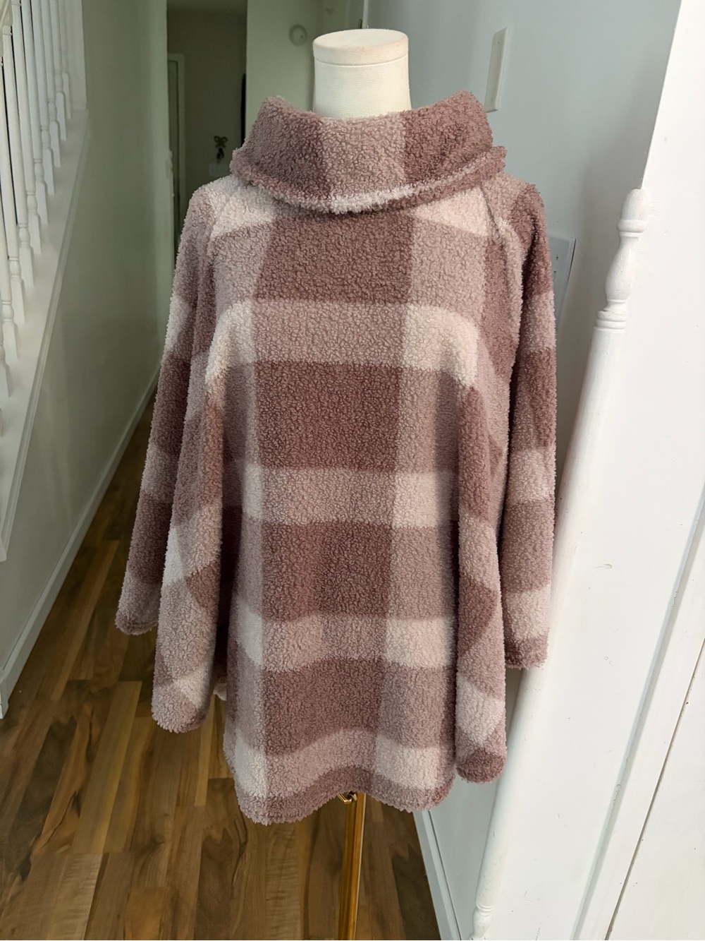 Lane Bryant Plush Plaid Cowl Neck Sweater - Rose & Cream